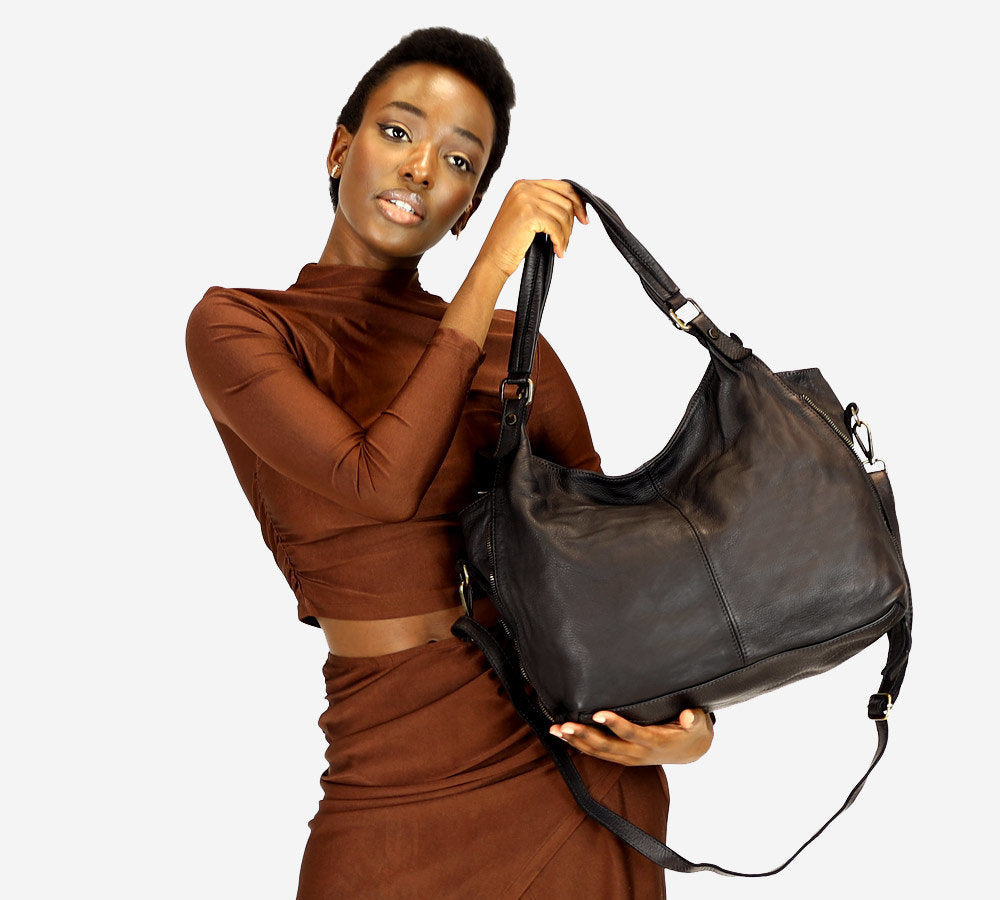 Caldoni. Leather shoulder bag shopper women A4 XL