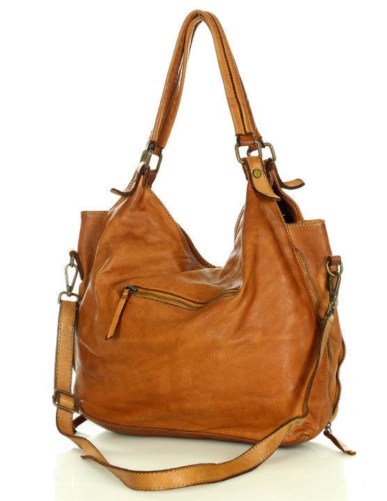 Caldoni. Leather shoulder bag shopper women A4 XL