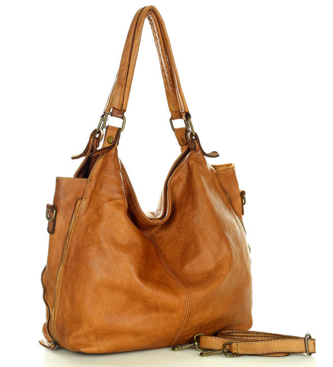 Caldoni. Leather shoulder bag shopper women A4 XL