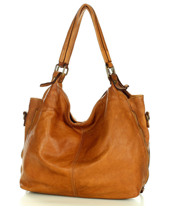 Caldoni. Leather shoulder bag shopper women A4 XL