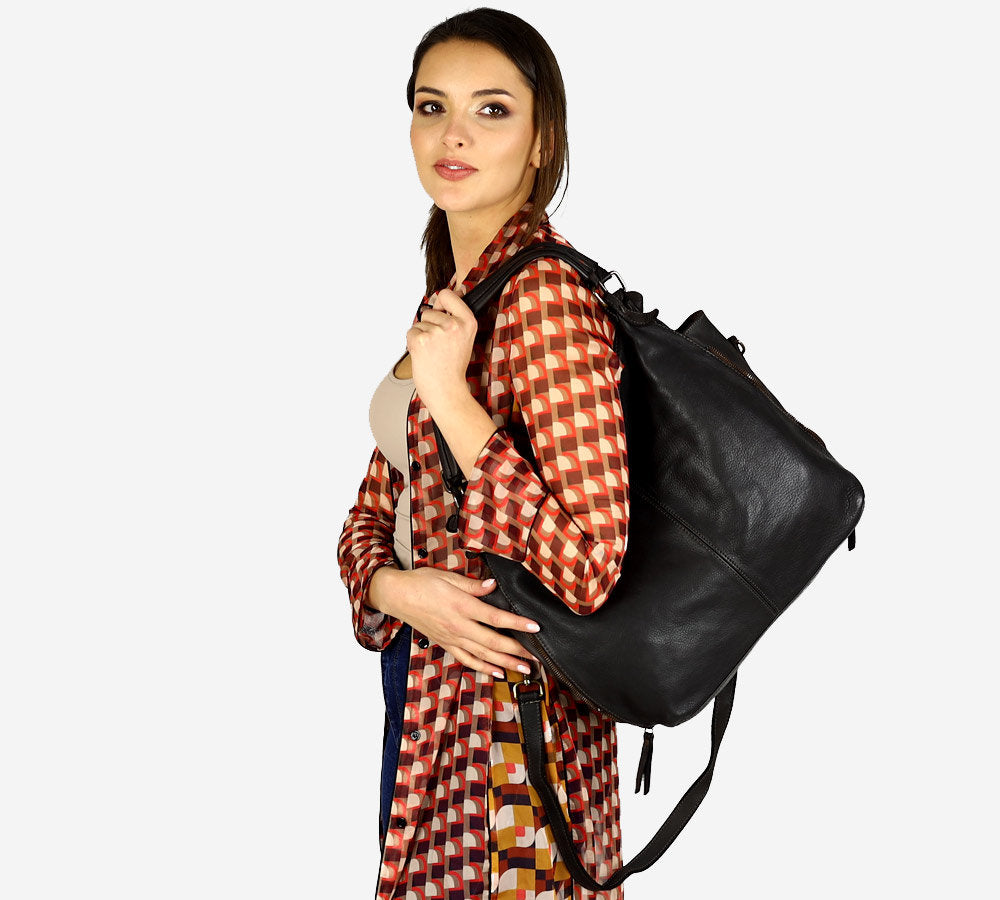 Caldoni. Leather shoulder bag shopper women A4 XL