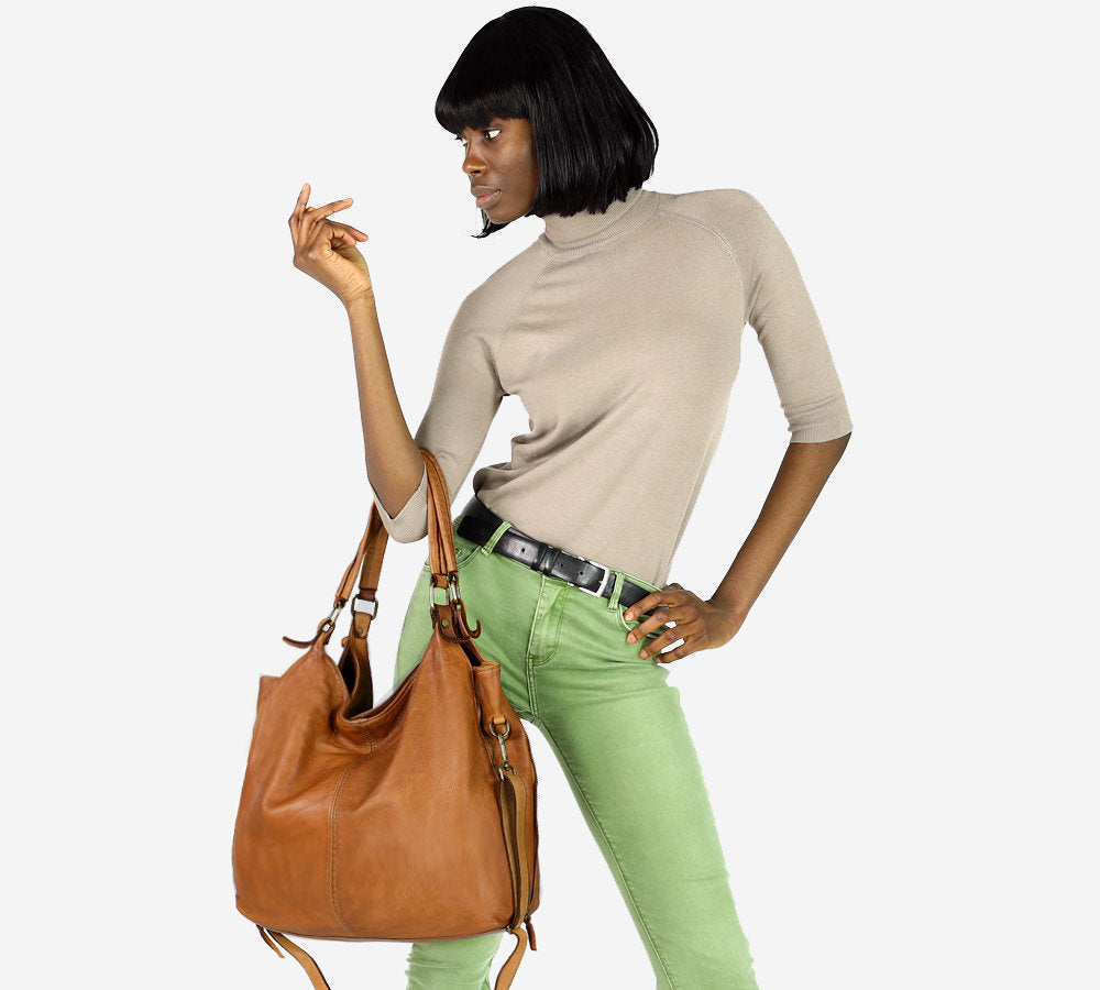 Caldoni. Leather shoulder bag shopper women A4 XL