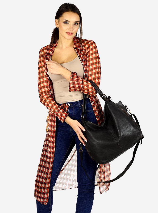 Caldoni. Leather shoulder bag shopper women A4 XL