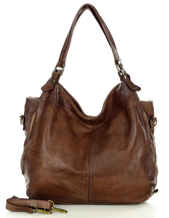 Caldoni. Leather shoulder bag shopper women A4 XL