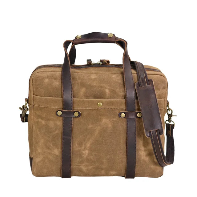 Torba biznesowa na laptopa z woskowanego płótna canvas LECROIX Unisex khaki pustynne