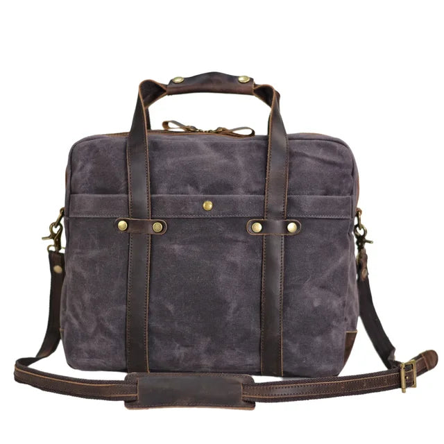 Torba na dokumenty A4 i laptopa z woskowanego canvas LECROIX, kolor ciemnoszary