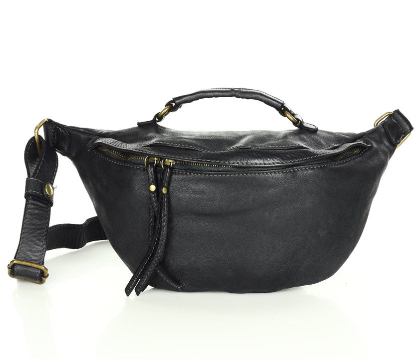 Torq2. Stor njurväska i läder för kvinnor halvmåne crossbody med handtag
