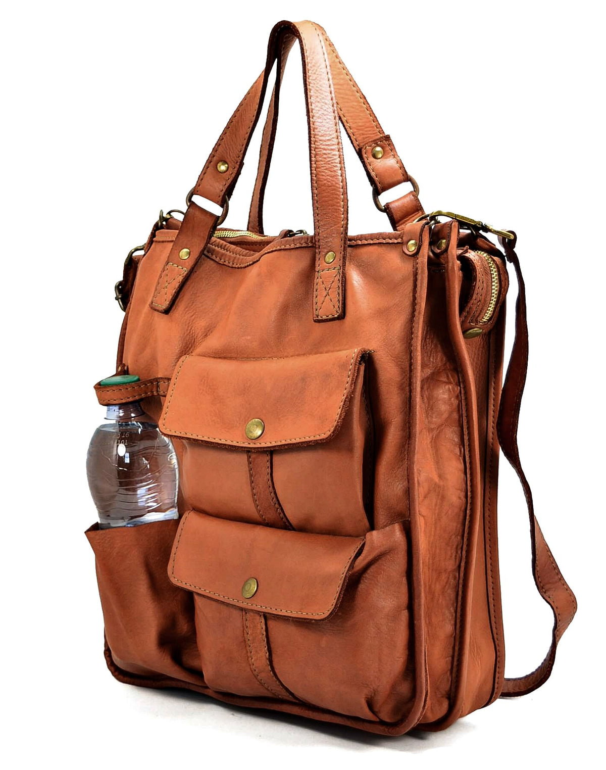 Grand sac à bandoulière en cuir avec plusieurs poches extérieures à l'avant - pour femme ou homme