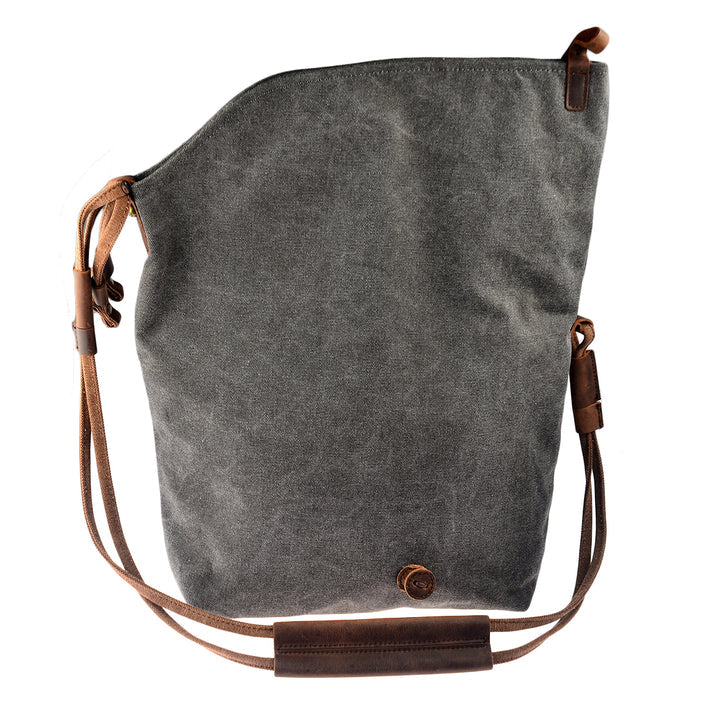 Women's canvas shoulder bag with flap and leather loop