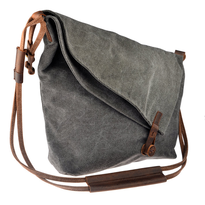 Grey women's hobo shoulder bag made of cotton canvas and calfskin