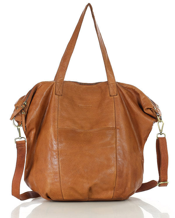 Candini Grande 2w1. Skórzana damska torba na ramię shopper bag crossbody, brązowa & czarna