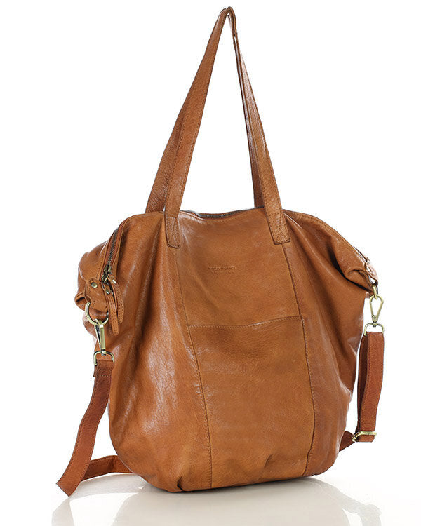 Candini Grande 2w1. Skórzana damska torba na ramię shopper bag crossbody, brązowa & czarna
