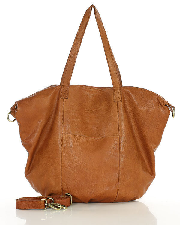 brązowa skórzana damska torba na ramię shopper bag crossbody