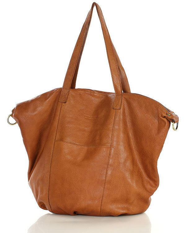 Candini Grande 2w1. Skórzana damska torba na ramię shopper bag crossbody, brązowa & czarna
