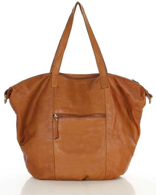 Candini Grande 2w1. Skórzana damska torba na ramię shopper bag crossbody, brązowa & czarna