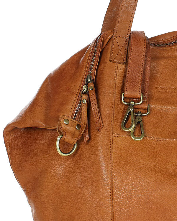 Candini Grande 2w1. Skórzana damska torba na ramię shopper bag crossbody, brązowa & czarna