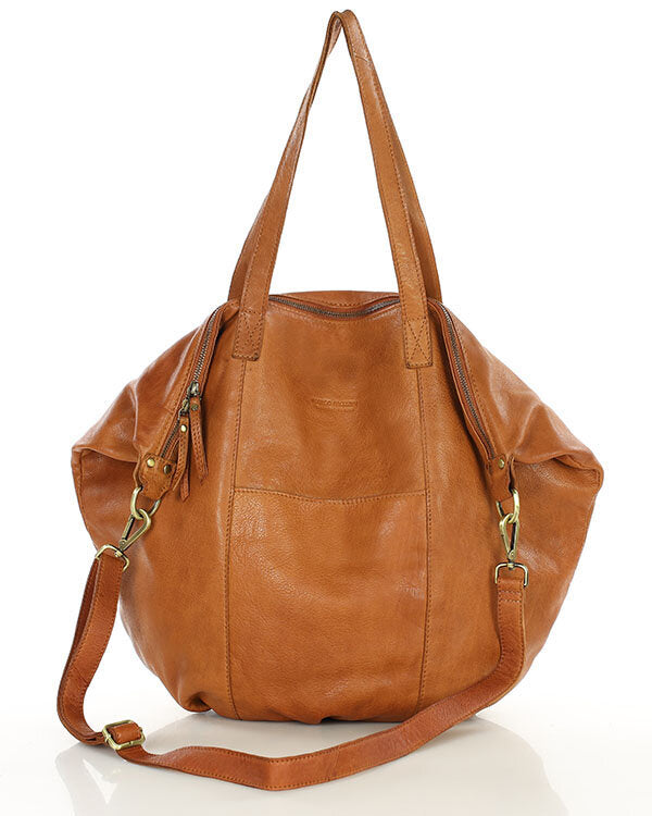 Candini Grande 2w1. Skórzana damska torba na ramię shopper bag crossbody, brązowa & czarna