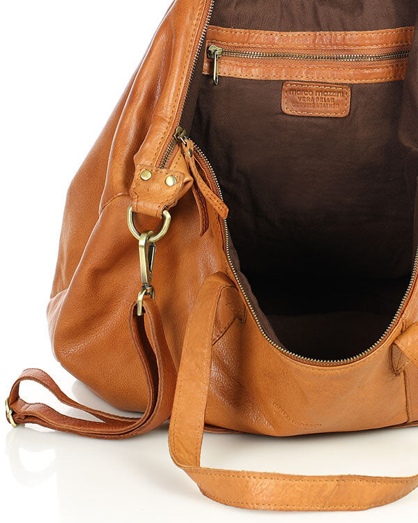 Candini Grande 2w1. Skórzana damska torba na ramię shopper bag crossbody, brązowa & czarna