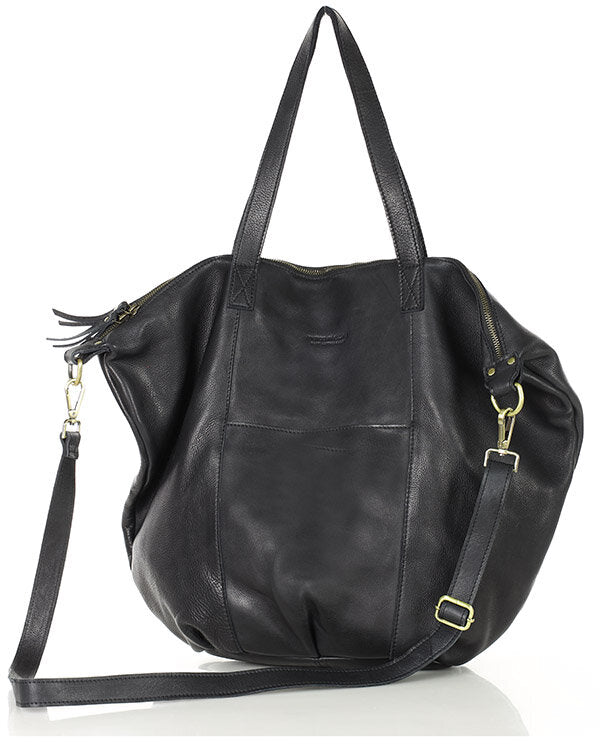 czarna skórzana damska torba na ramię shopper bag crossbody
