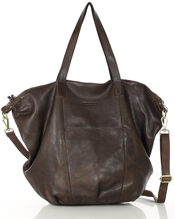 ciemnobrązowa skórzana damska torba na ramię shopper bag crossbody