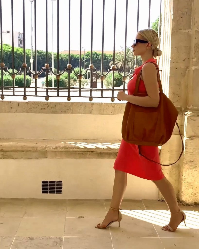 Candini Grande 2w1. Skórzana damska torba na ramię shopper bag crossbody, brązowa & czarna