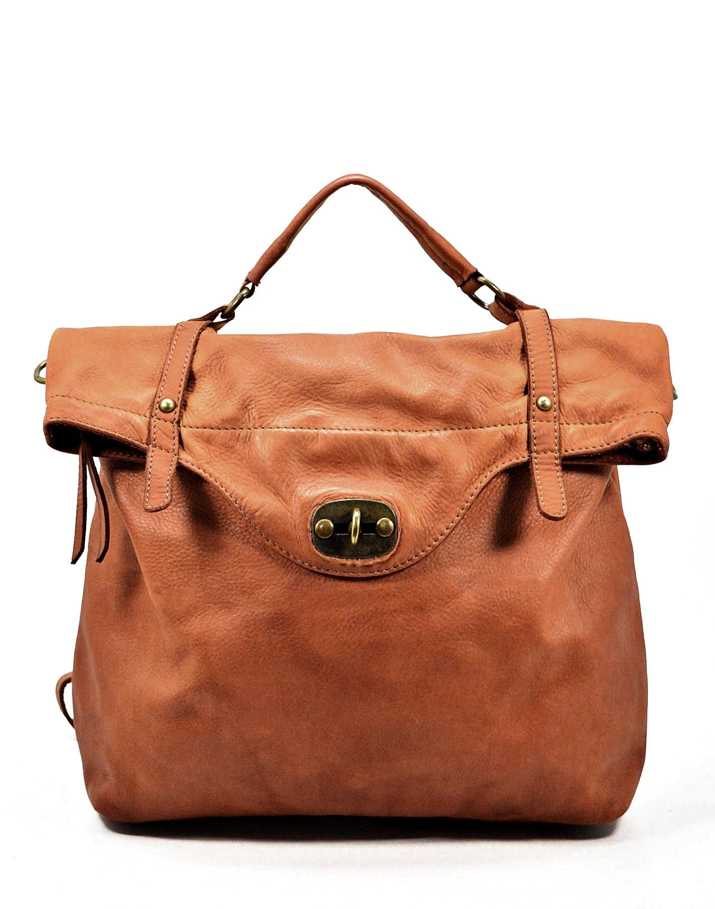 Bolsa ● Damska torba i plecak ze skóry w jednym A4 Vintage. cognac